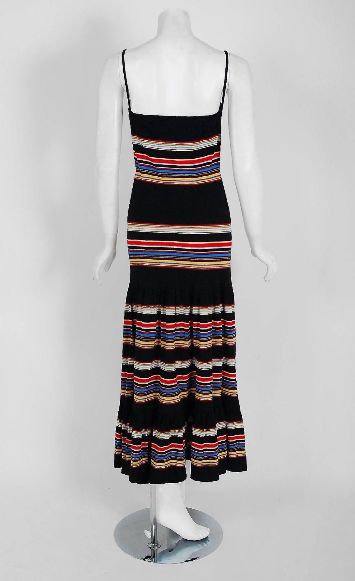 1977 Christian Dior Documented Colorful Stripe Cotton-Knit Bohemian Dress 1