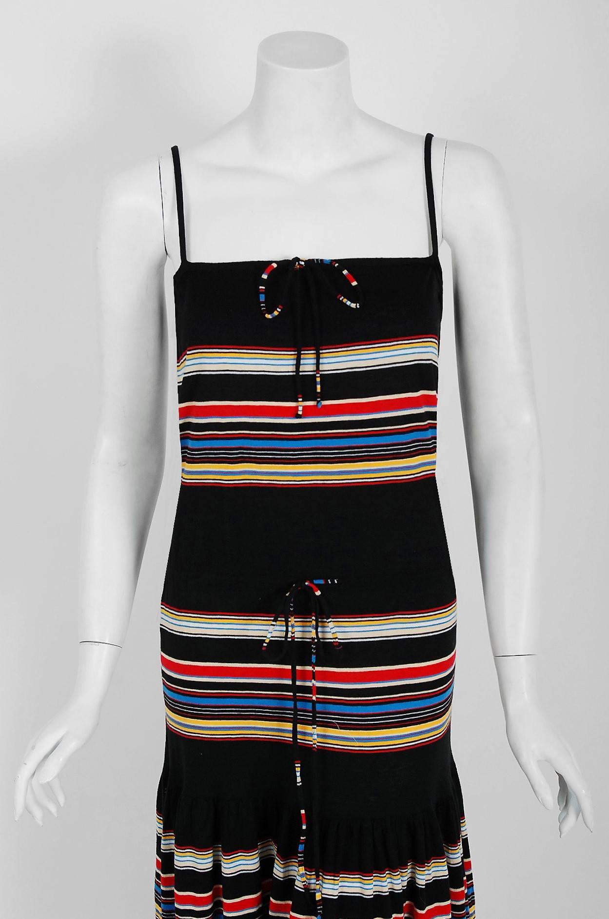 1977 Christian Dior Documented Colorful Stripe Cotton-Knit Bohemian Dress In Excellent Condition In Beverly Hills, CA