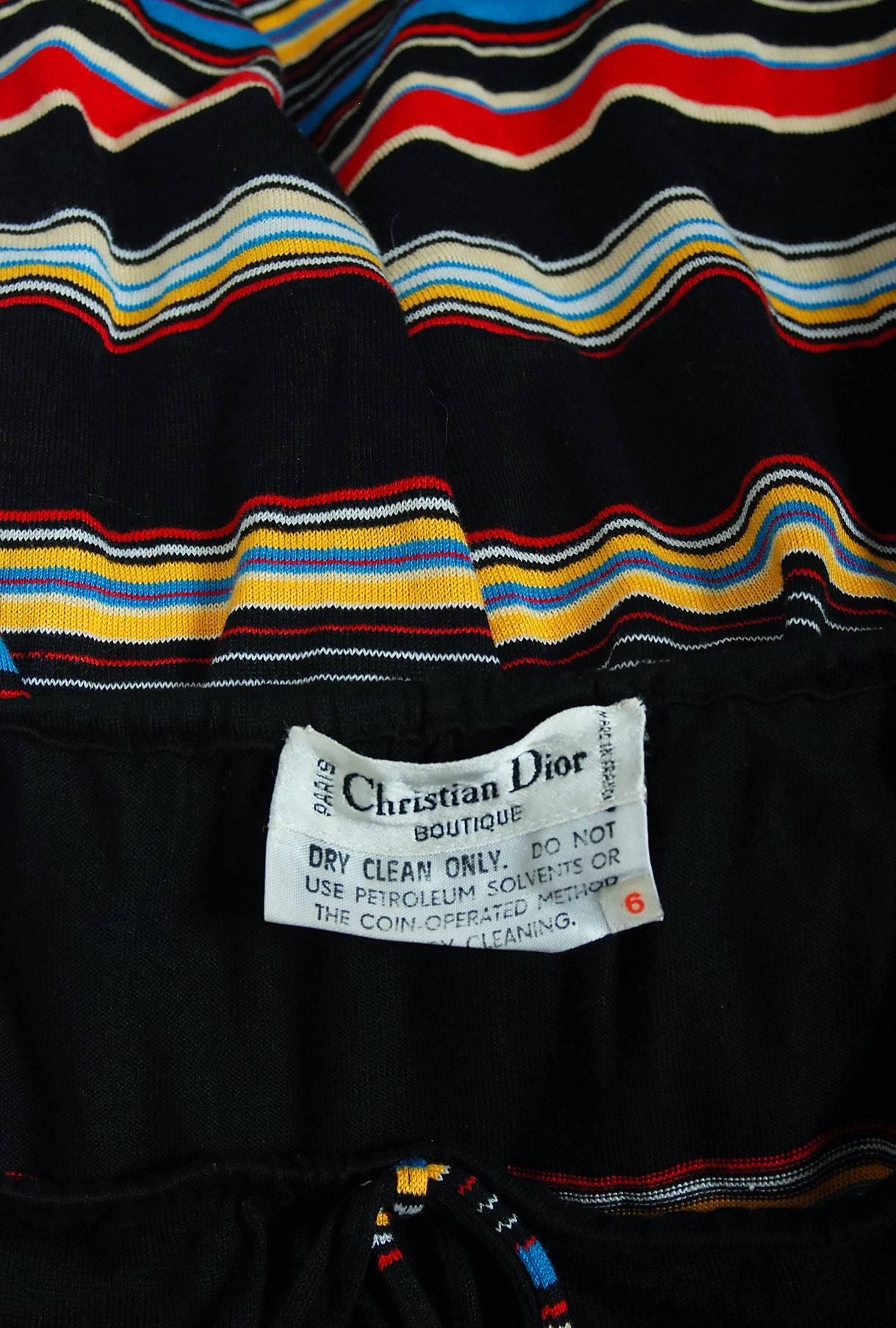 1977 Christian Dior Documented Colorful Stripe Cotton-Knit Bohemian Dress 2
