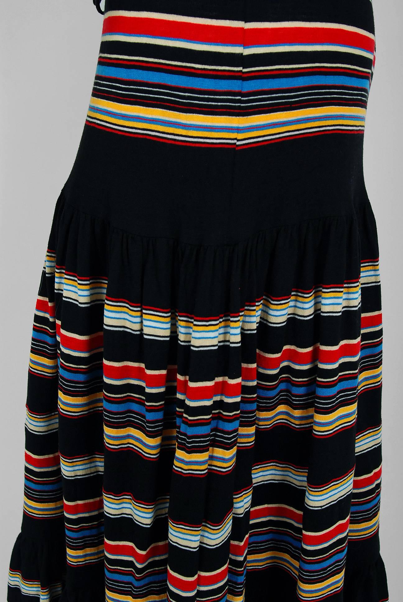 Women's 1977 Christian Dior Documented Colorful Stripe Cotton-Knit Bohemian Dress