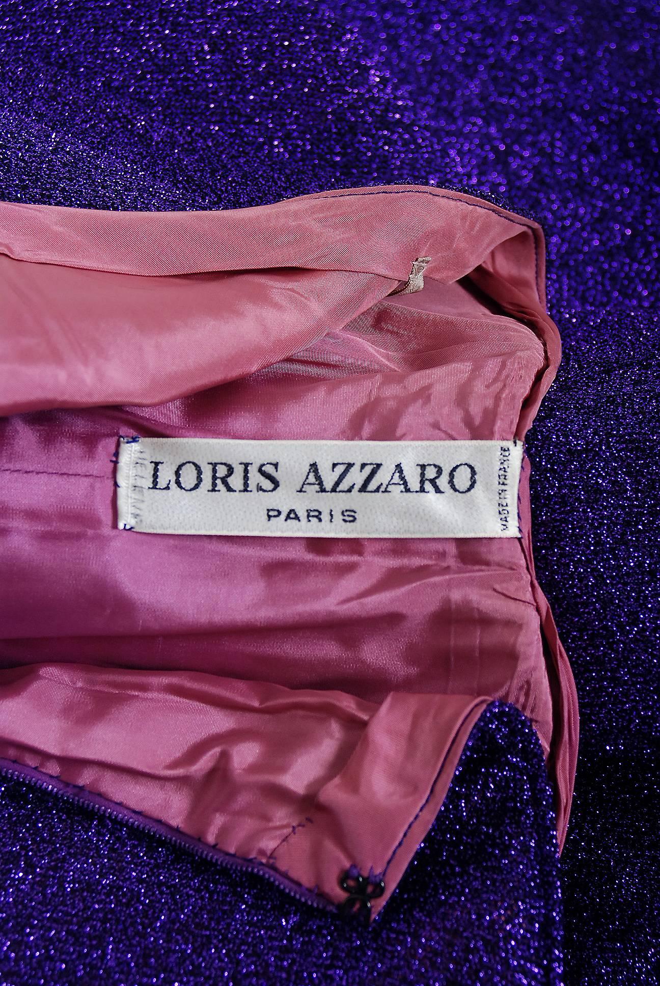 1977 Loris Azzaro Couture Purple Lurex & Chain-Fringe Evening Gown Ensemble  3