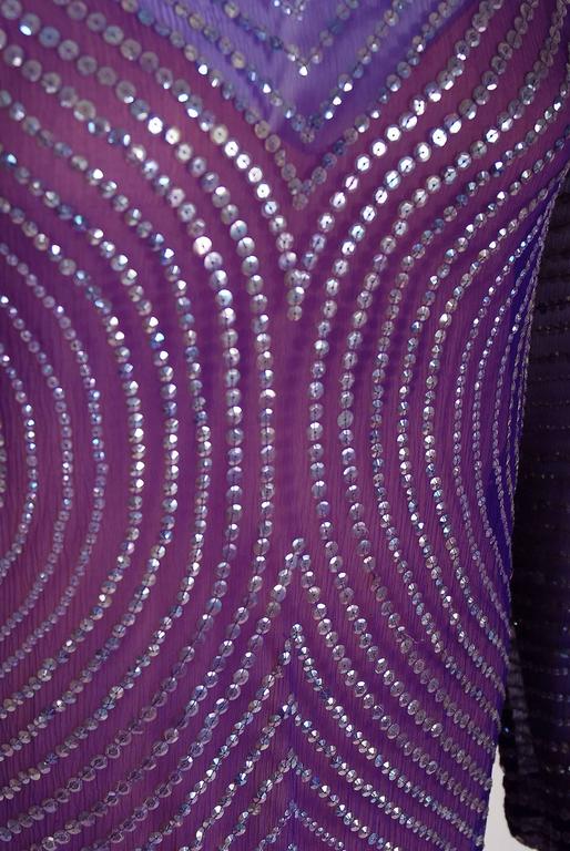 1977 Halston Purple Illusion Sequin Silk Chiffon Long-Sleeve Evening ...