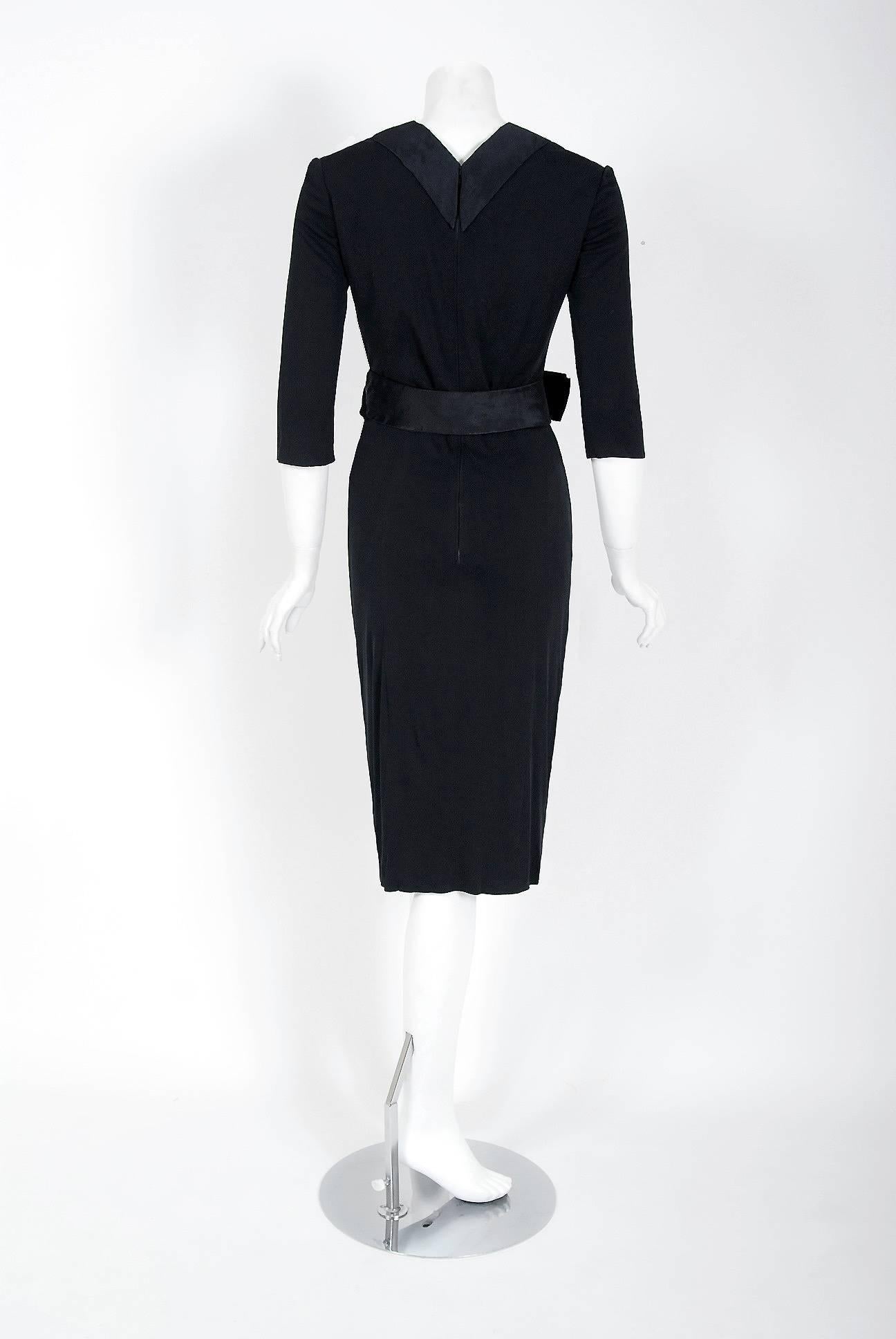 Women's 1959 Pierre Balmain Haute-Couture Black Sculpted Silk-Jersey Cocktail Dress  