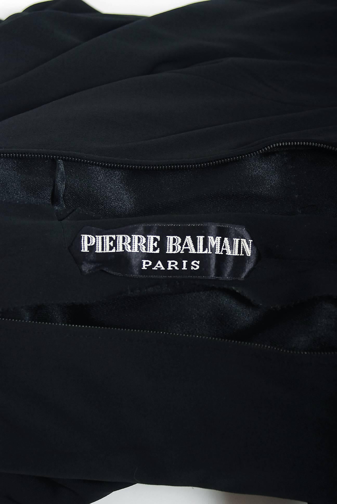 1959 Pierre Balmain Haute-Couture Black Sculpted Silk-Jersey Cocktail Dress   1