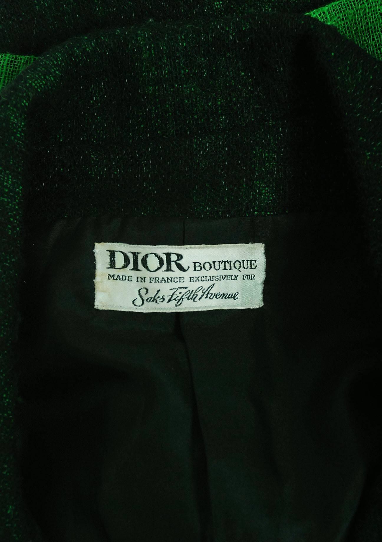 1964 Christian Dior Documented Green & Black Wool Leather Toggles Cuffed Jacket 2