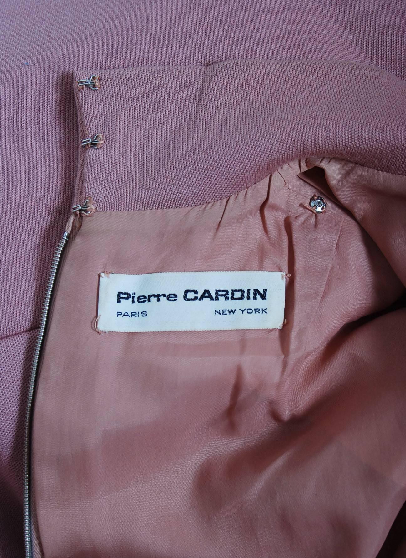 1967 Pierre Cardin Mauve-Pink Wool Mod Pockets Space-Age Metal Belt Mini Dress 2