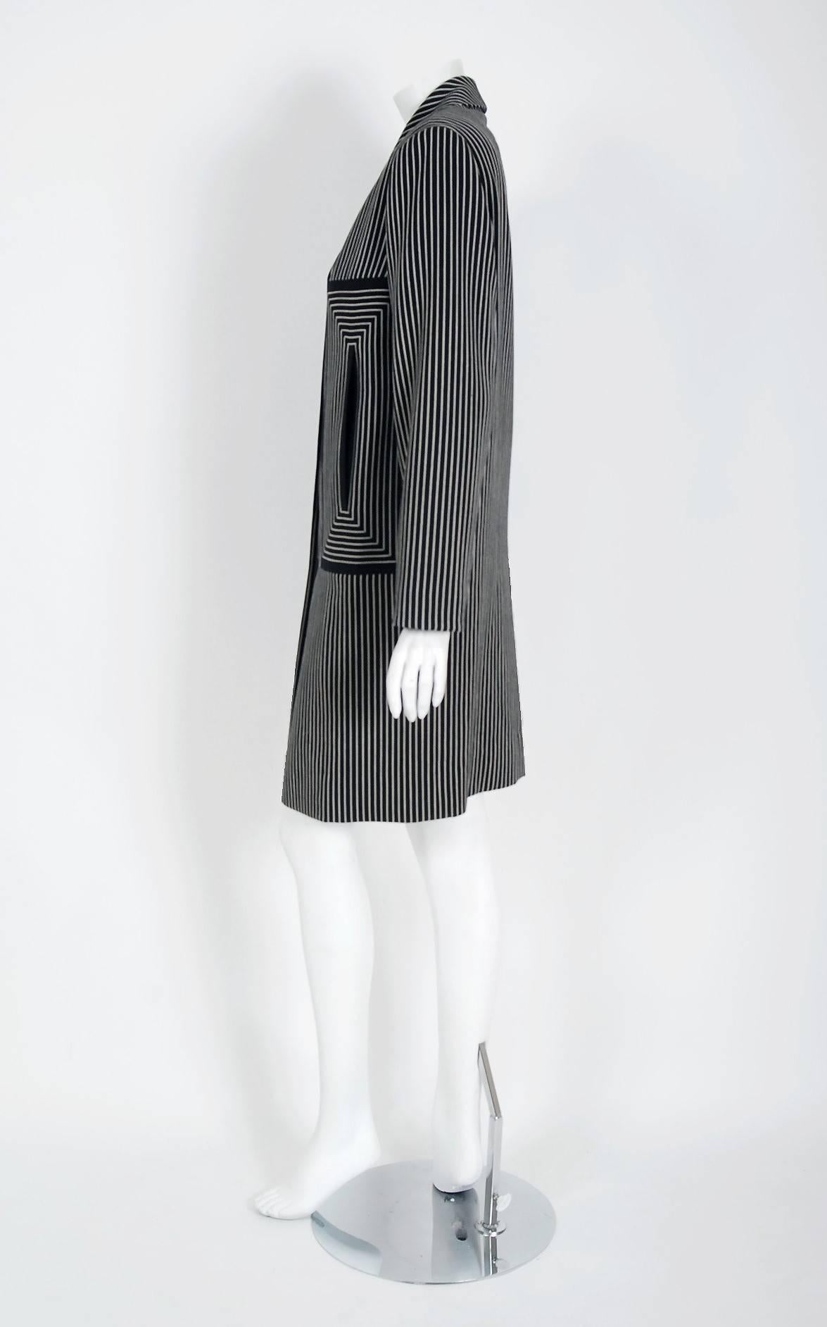 1940's Irene Black & White Deco Pinstripe Wool-Gabardine Crombie Jacket Coat 1