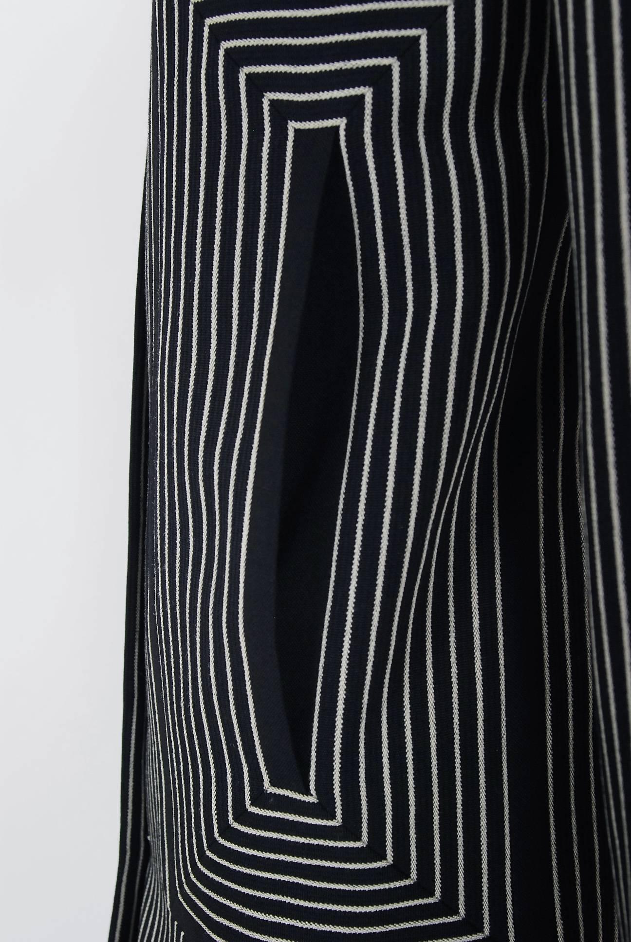 Women's or Men's 1940's Irene Black & White Deco Pinstripe Wool-Gabardine Crombie Jacket Coat