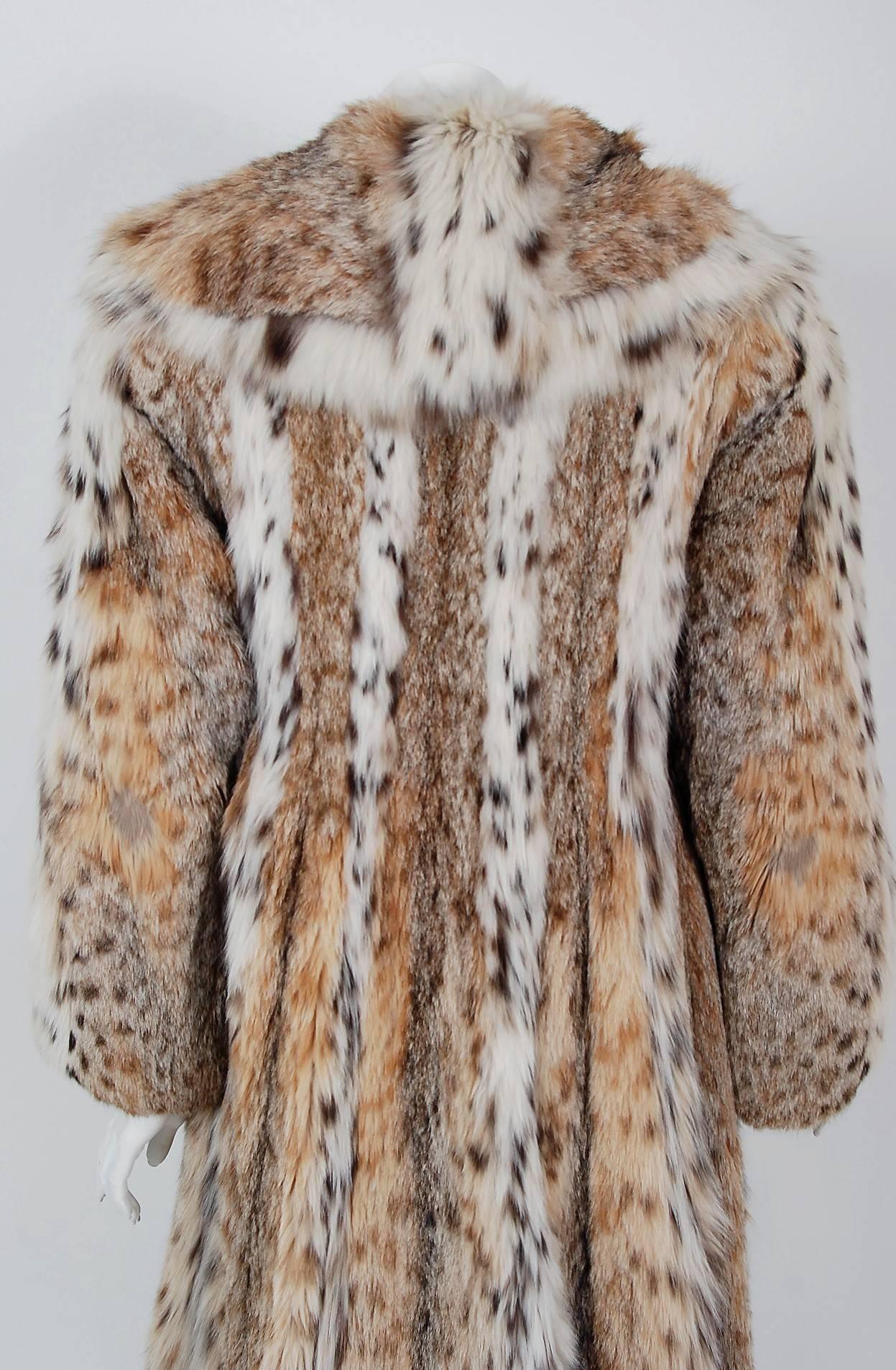 Women's 1960's Ben-Ric Couture Genuine Lynx Fur Spotted Cat Shawl-Collar Princess Coat
