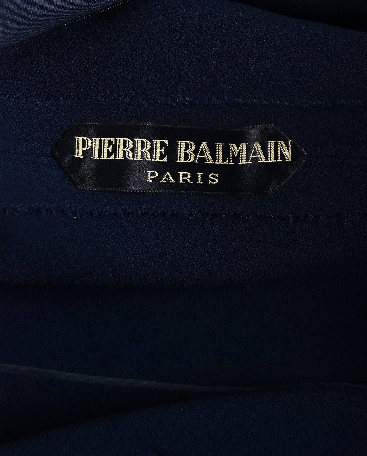 Women's 1968 Pierre Balmain Haute-Couture Navy Wool Asymmetric Buttons Mod Dress