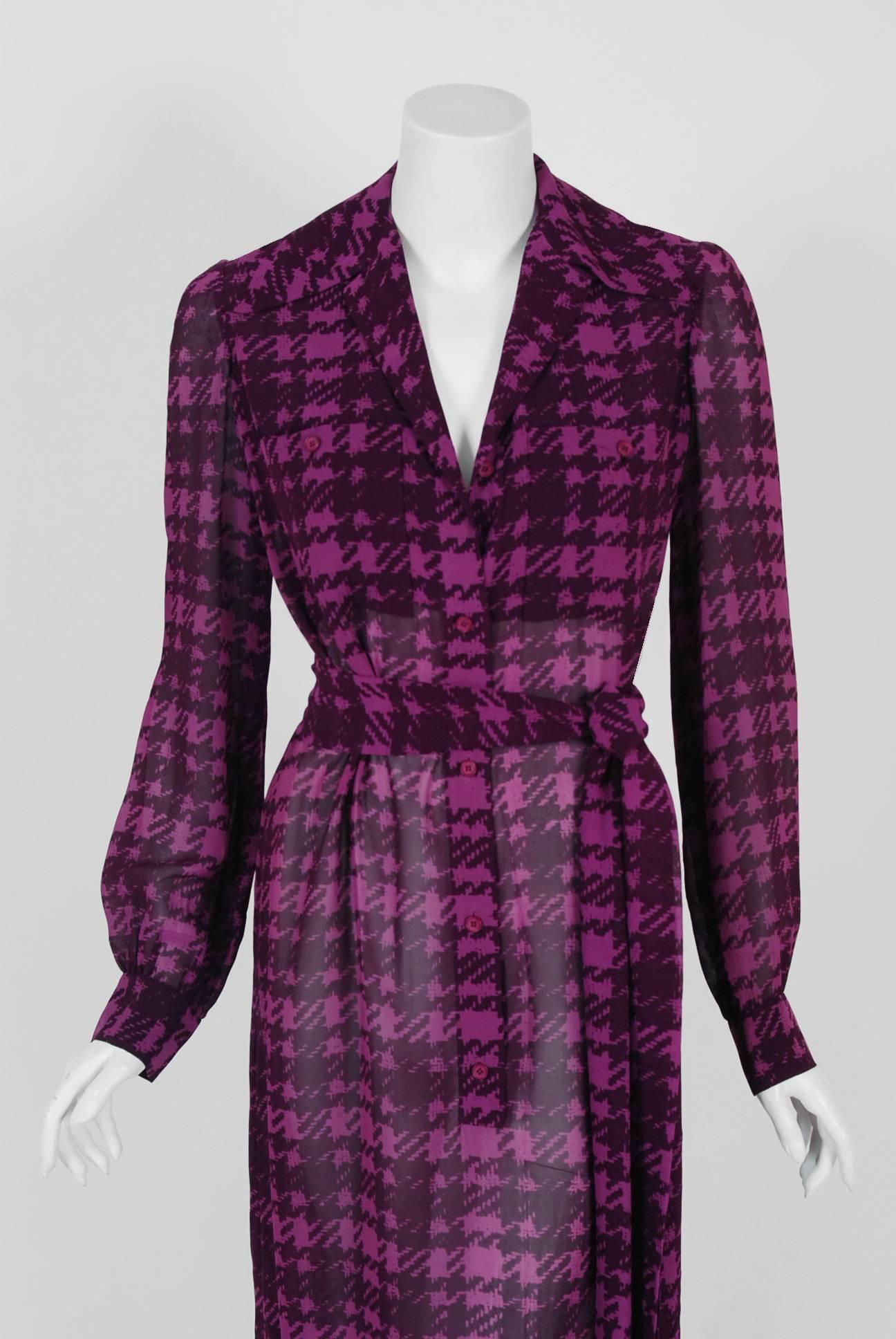 The House of Dior has been an enduring icon of Haute-Couture. When the talented Marc Bohan took over as head designer in 1960, he continued the Dior tradition of elegant design. This ultra chic houndstooth print dress, which was featured in his 1969