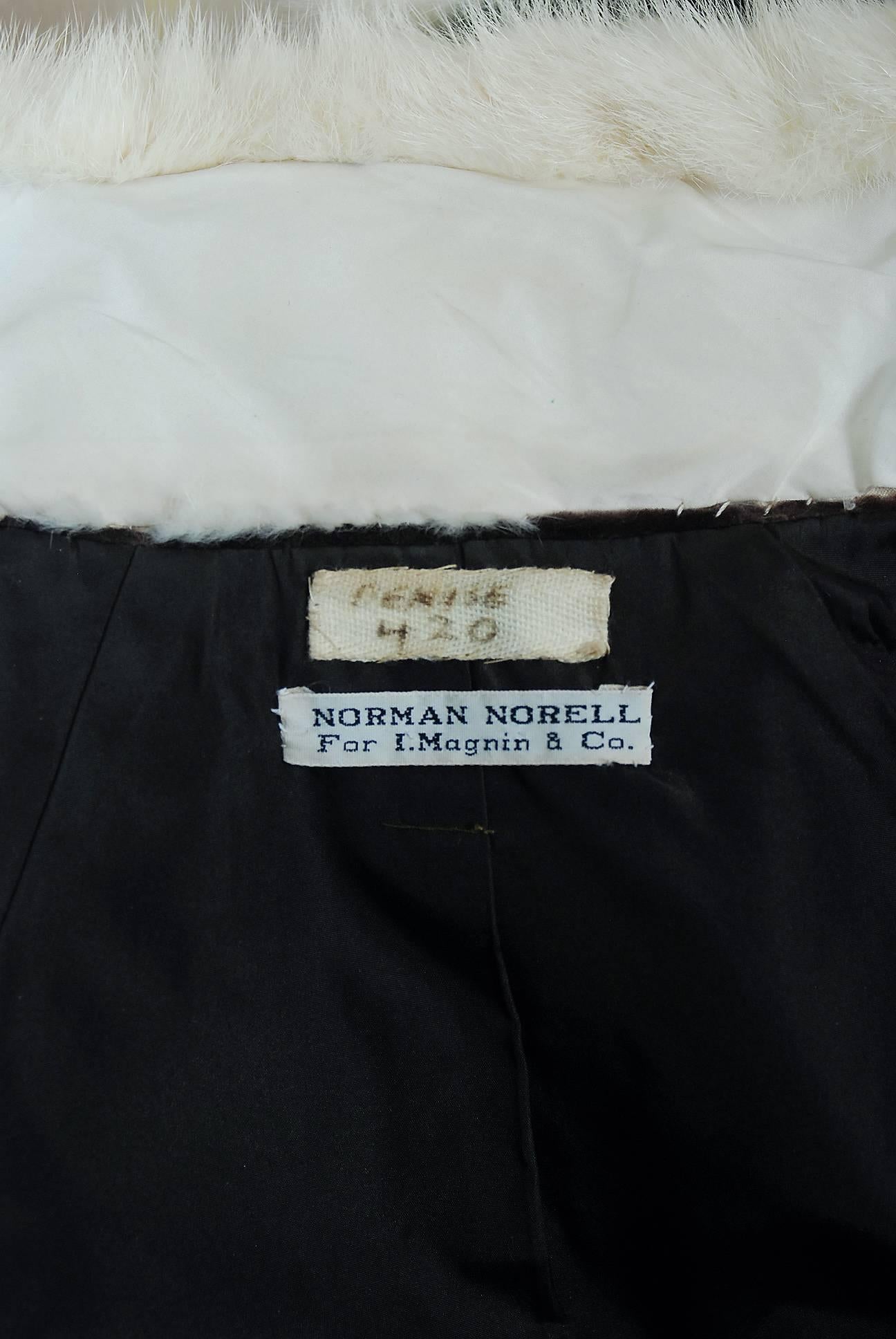 1970 Norman Norell Documented Brown Velvet & Ivory-White Mink Fur Princess Coat 2