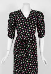 Vintage 1984 Givenchy Demi-Couture Floral Print Silk Petal Sleeve Blouse & Skirt
