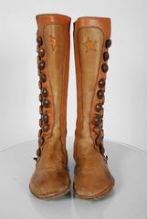 Vintage 1960's Handmade Bohemian Star-Applique Flat Moccasin Brown Leather Boots