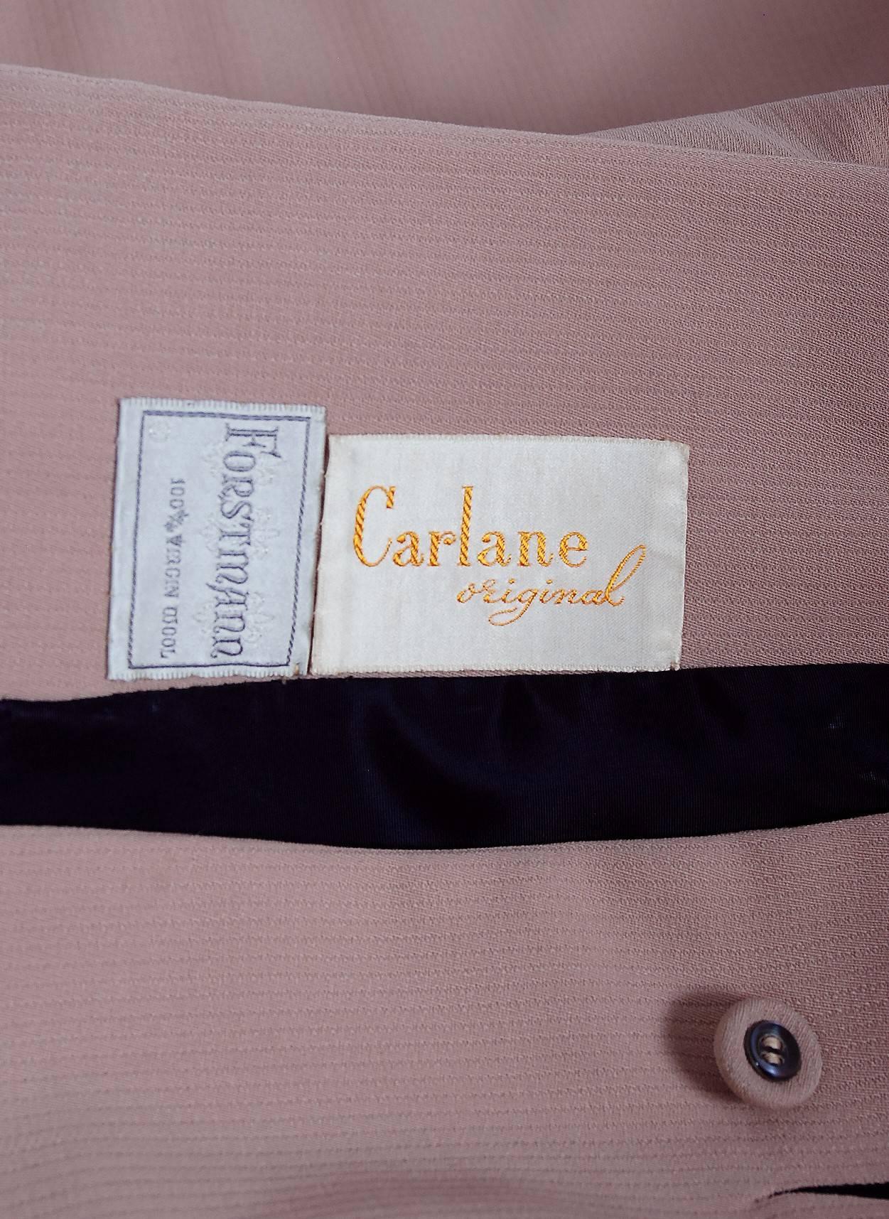 1940's Carlane Pink & Navy Block-Color Deco Wool Hourglass Jacket Skirt Suit 1