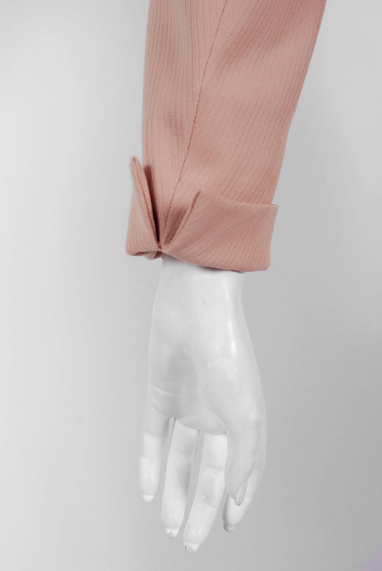 Beige 1940's Carlane Pink & Navy Block-Color Deco Wool Hourglass Jacket Skirt Suit