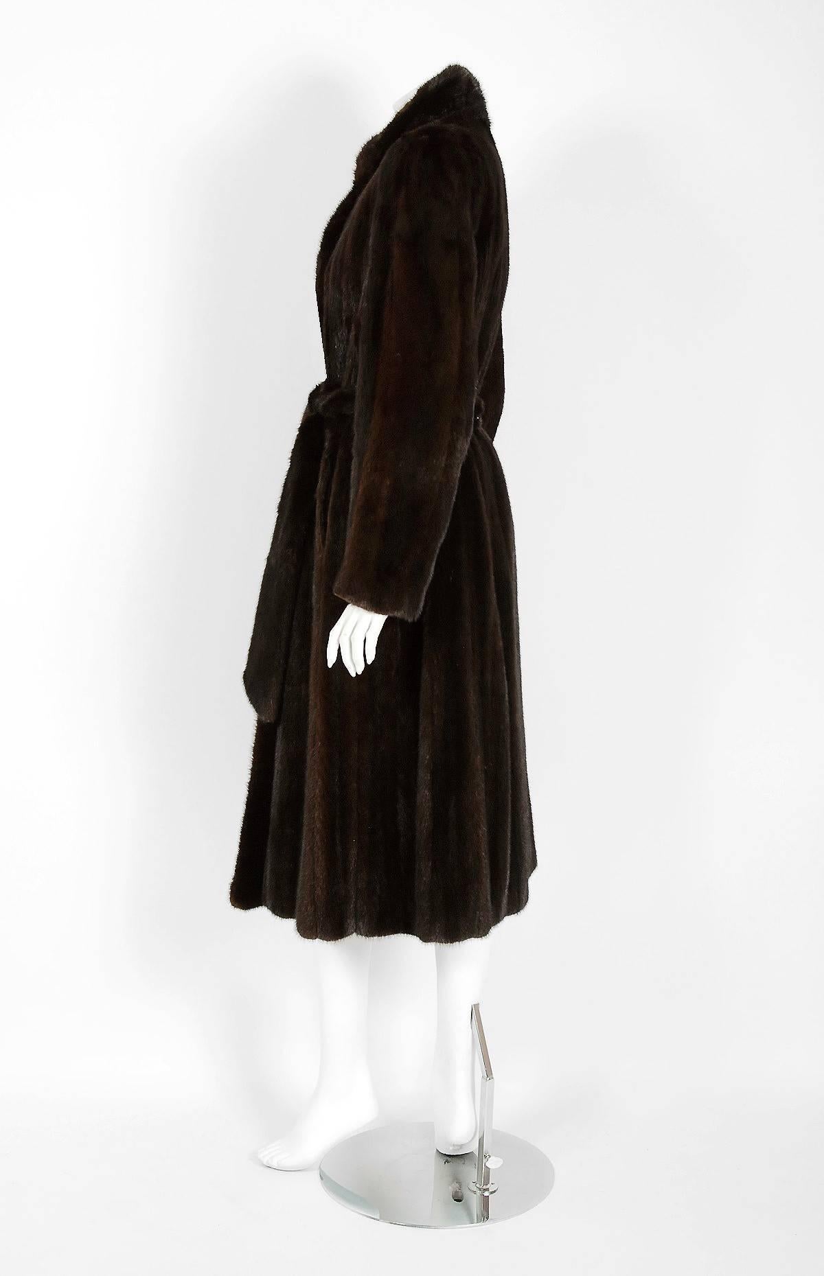 1970's Bill Blass Couture Dark-Brown Mink Fur Belted Russian Princess Coat In Excellent Condition In Beverly Hills, CA