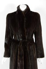 1970's Bill Blass Couture Dark-Brown Mink Fur Belted Russian Princess Coat