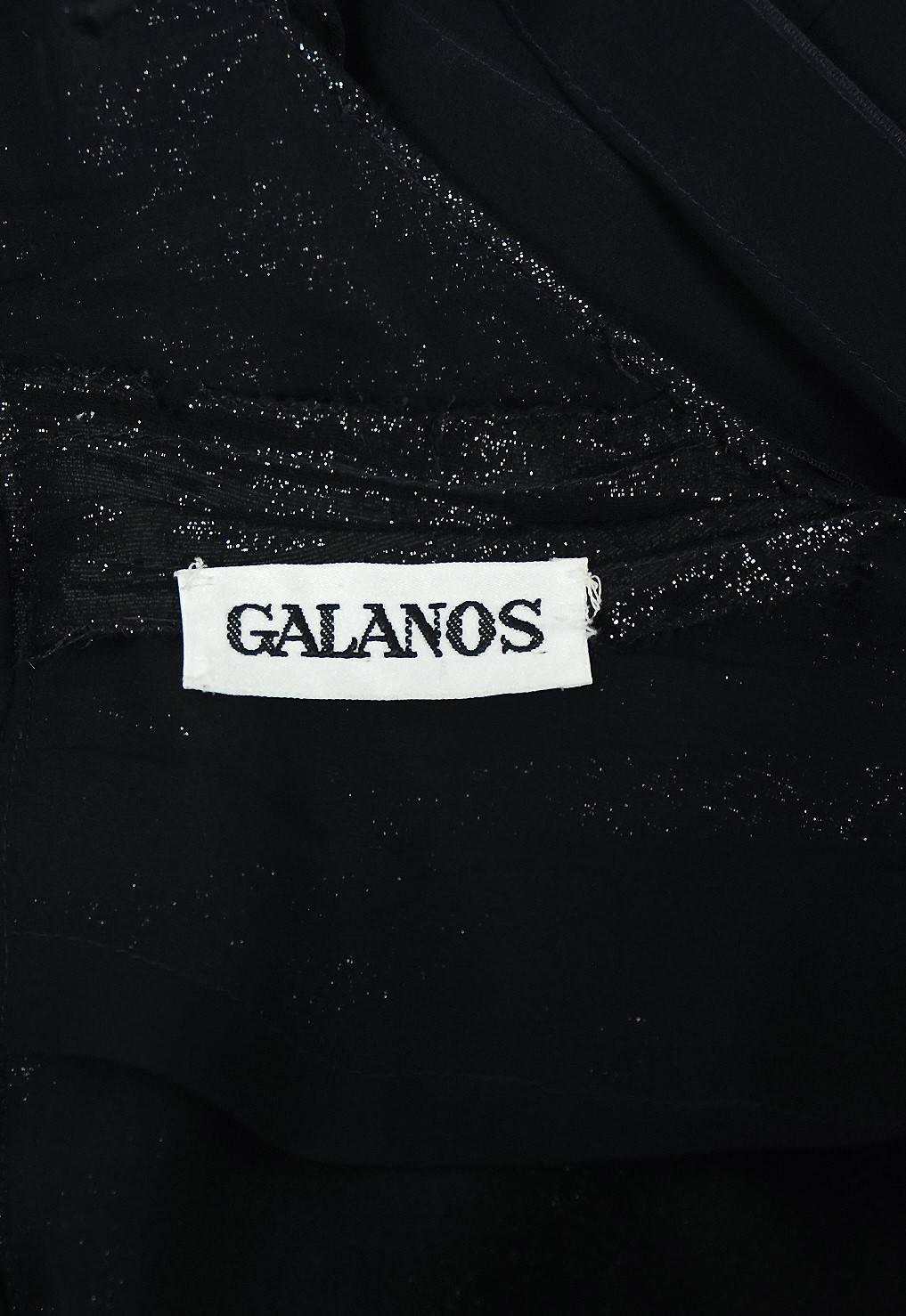 1990's Galanos Black Chiffon & Satin Illusion Cut-Out Pleated Cocktail Dress  2