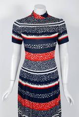 1968 Christian Dior Couture London Stripe Silk Pleated Drop-Waist Mod Dress