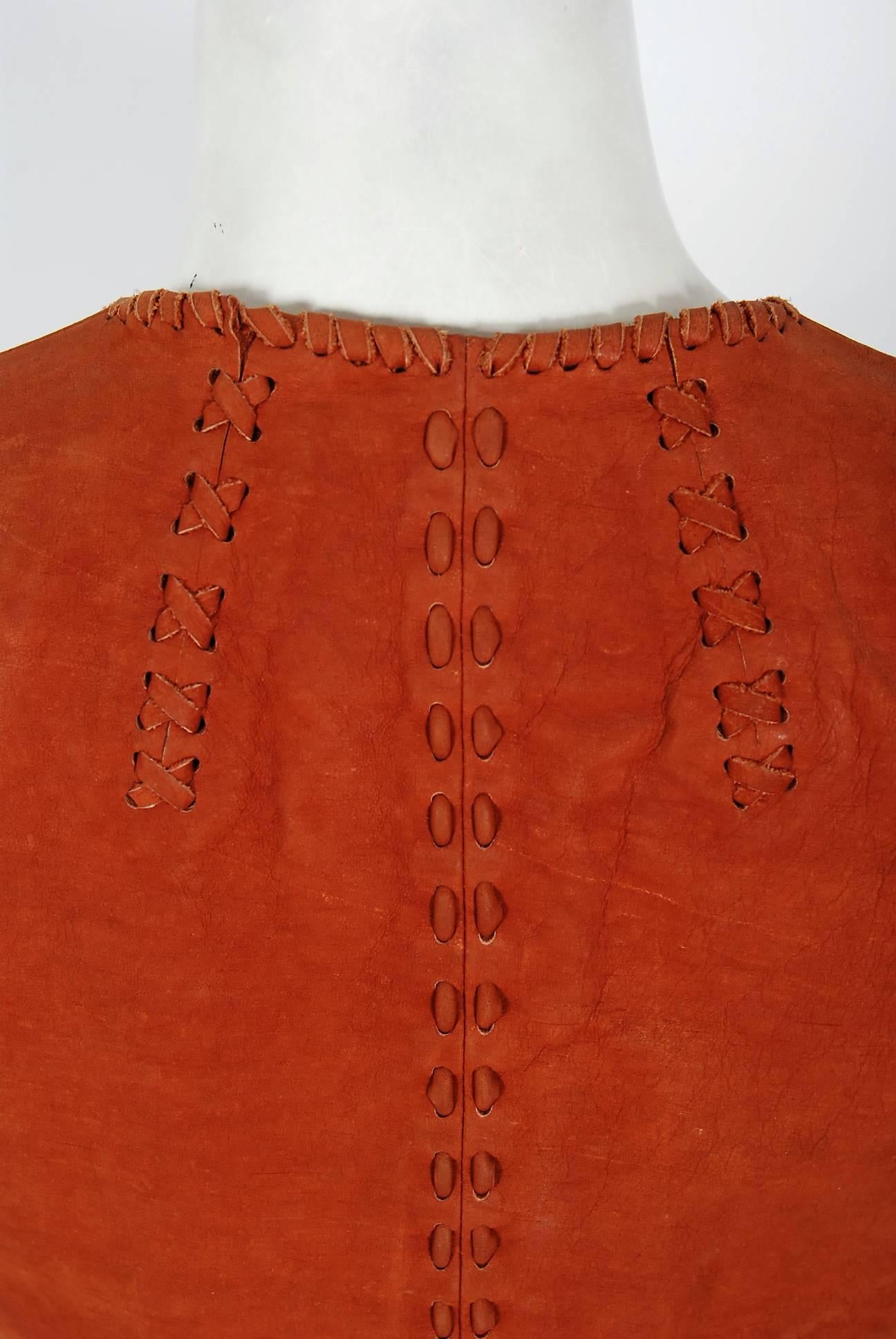 1970's Char Handpainted Whipstitched Leather Suede & Lace Bohemian Hippie Vest 1