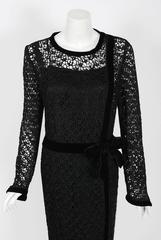 Vintage 1973 Chanel Haute Couture Guipure Knit Lace and Silk Velvet Black Dress