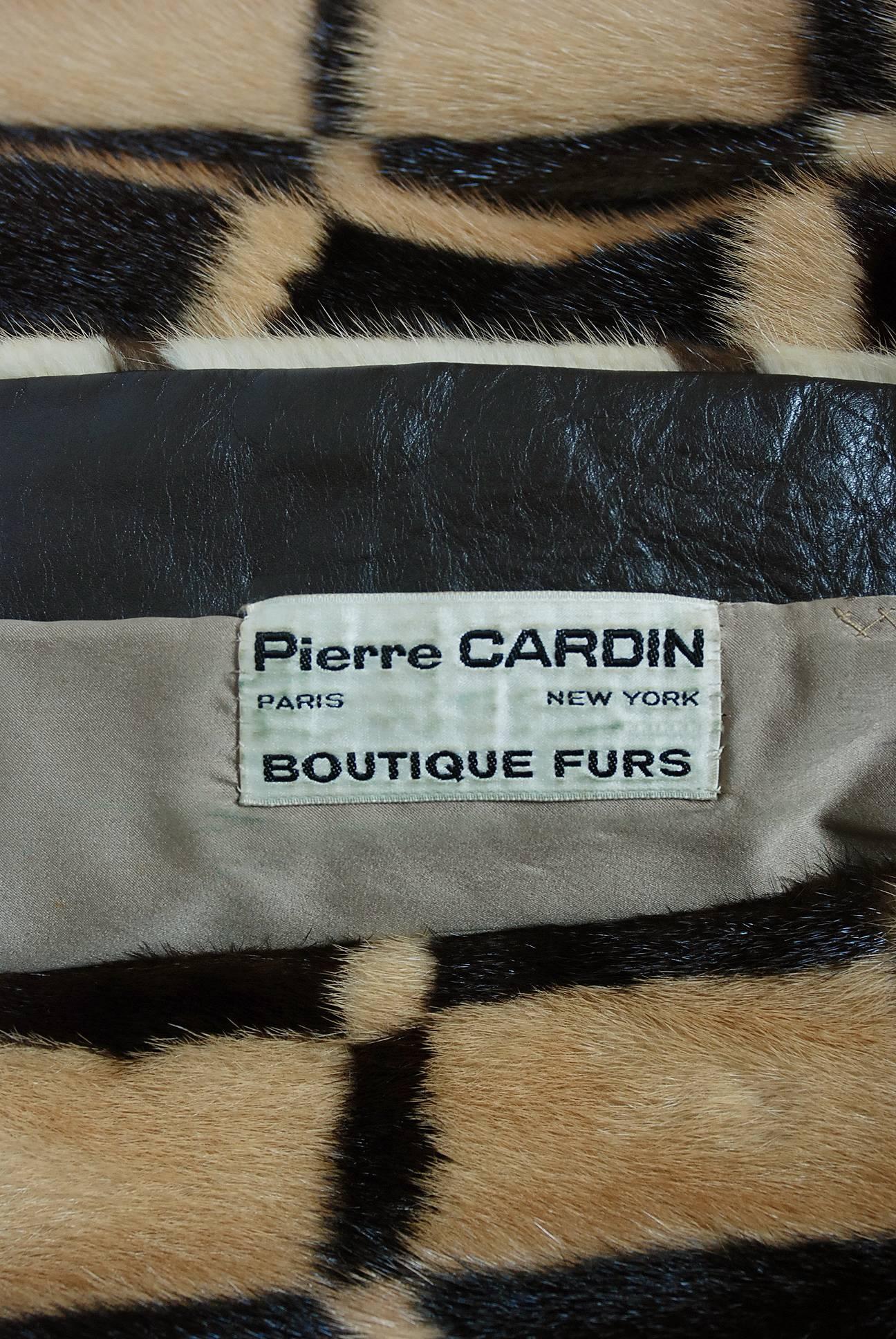 Pierre Cardin Graphic Block Color Mink Fur / Leather Grommet Princess Coat, 1972 3