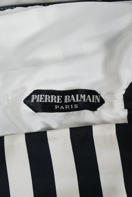 1987 Pierre Balmain Haute-Couture Black Ivory Striped Satin and Organza ...