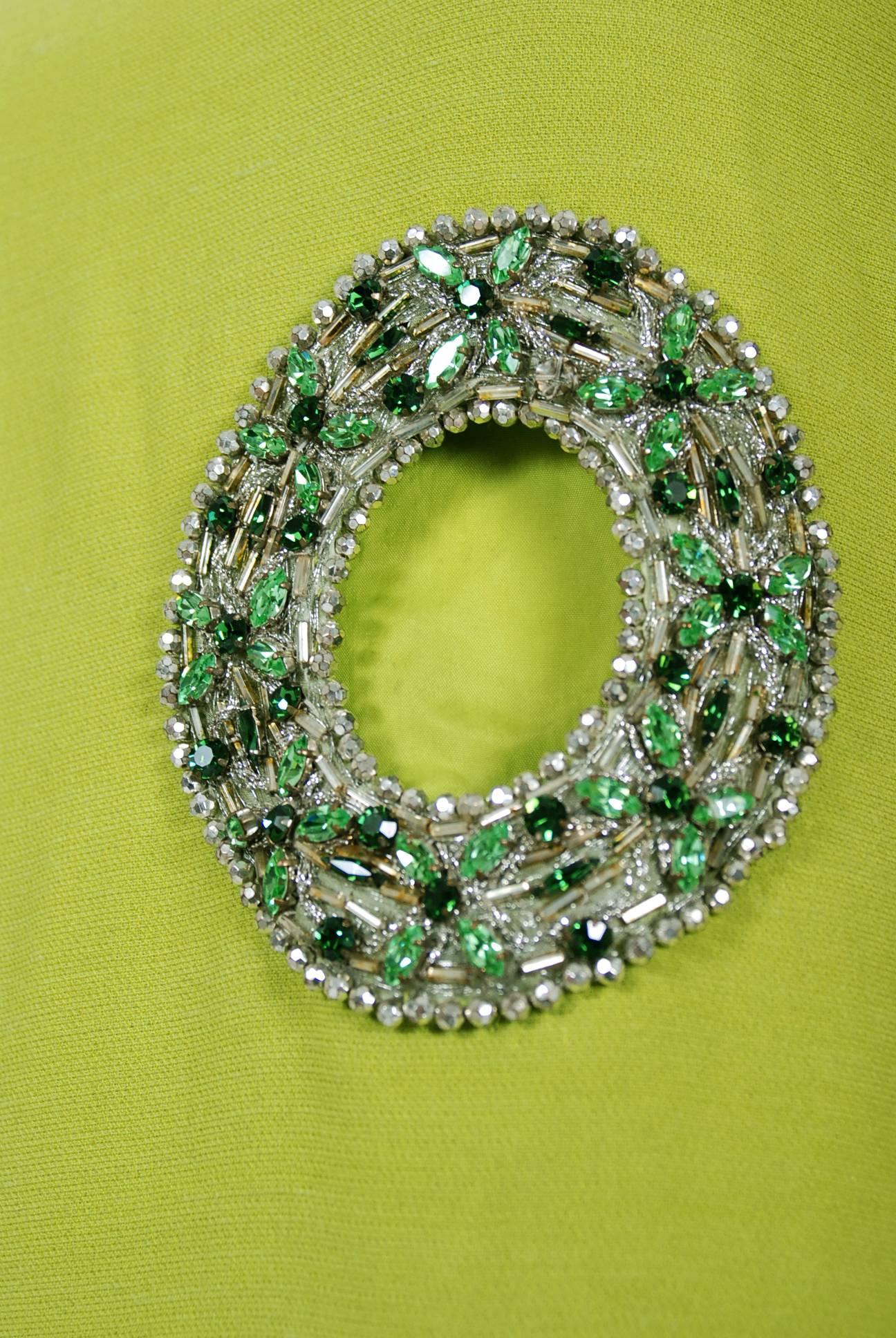 Pierre Cardin Chartreuse Green Silk Cut-Out Beaded Circles Cocktail Dress, 1967  In Good Condition In Beverly Hills, CA