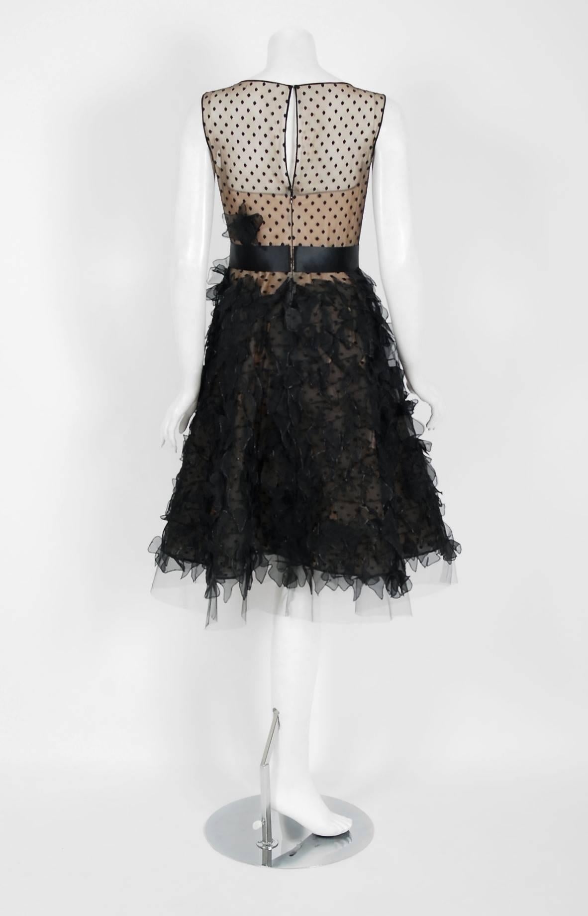 Women's 2011 Oscar de la Renta Black & Nude Sheer-Illusion Silk Applique Party Dress  