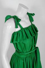 2011 Dolce & Gabbana Emerald Green Silk Bohemian Peasant Ruffle Belted Dress