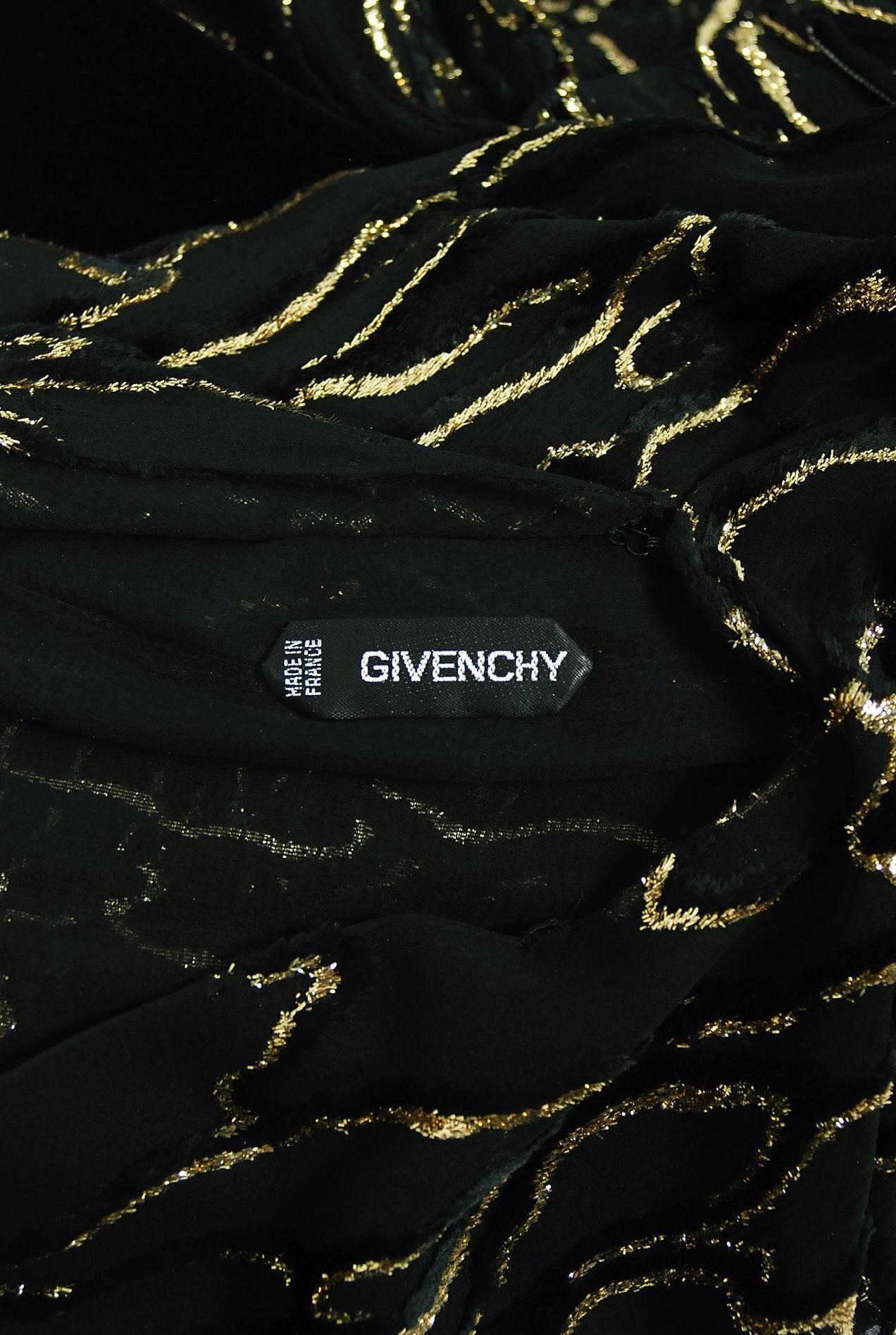 Vintage 1979 Givenchy Haute-Couture Metallic Gold & Schwarz Ausbrenner Samtkleid  im Angebot 3