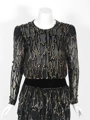 Vintage 1979 Givenchy Haute-Couture Metallic Gold & Black Burnout Velvet Dress