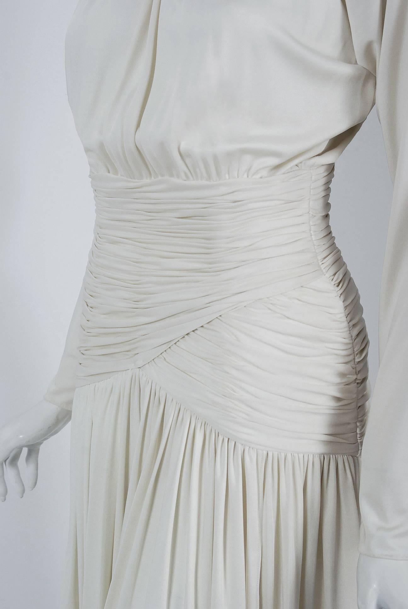 Women's 1992 Oscar de la Renta Ivory-White Ruched Silk Grecian Goddess Gown w/Tags