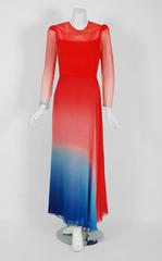 Vintage 1977 Arnold Scaasi Couture Ombre Silk Chiffon Illusion Gown & Vest Cape