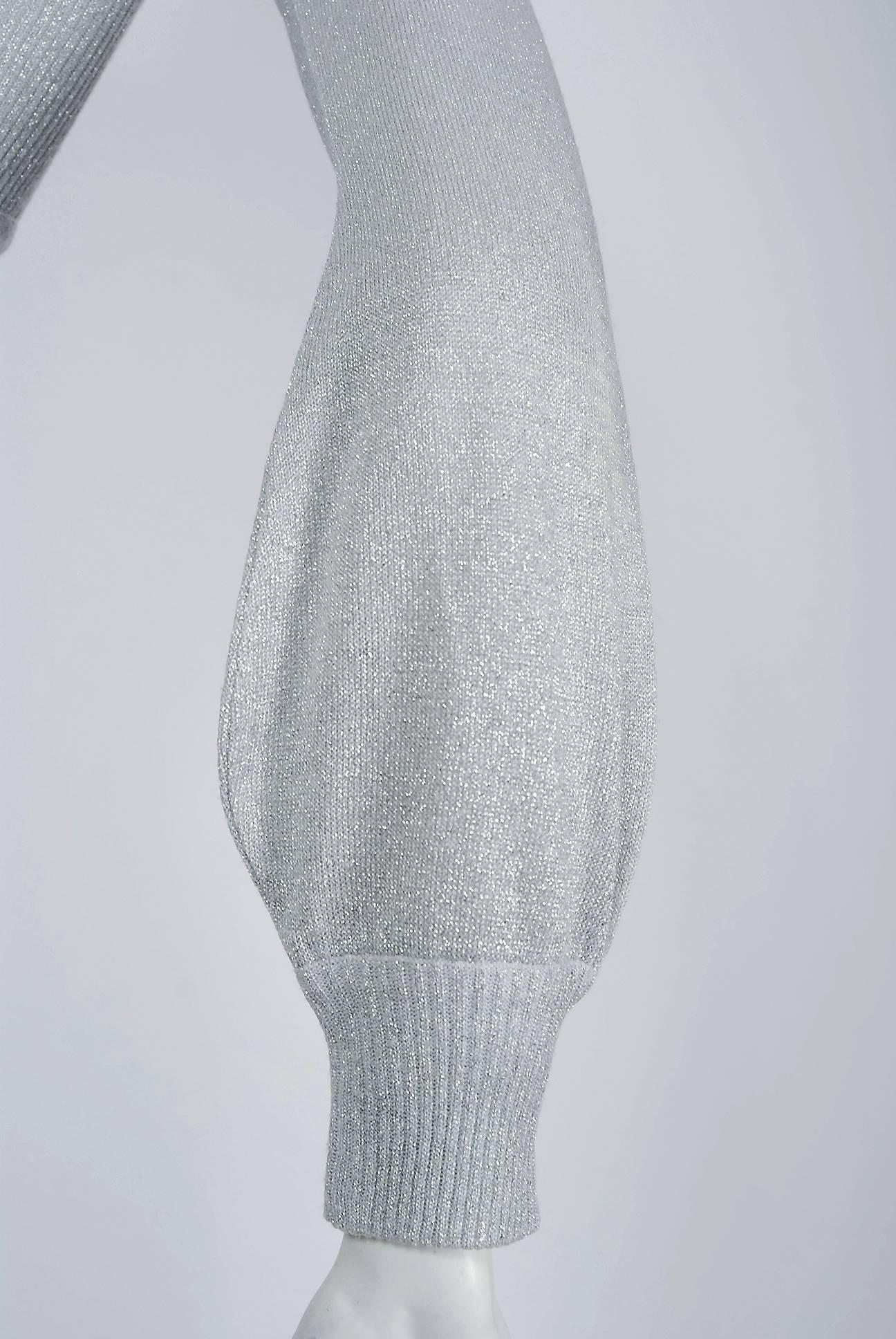 Gray 1972 Missoni Metallic Silver & Black Graphic Silk Knit Billow-Sleeve Maxi Dress