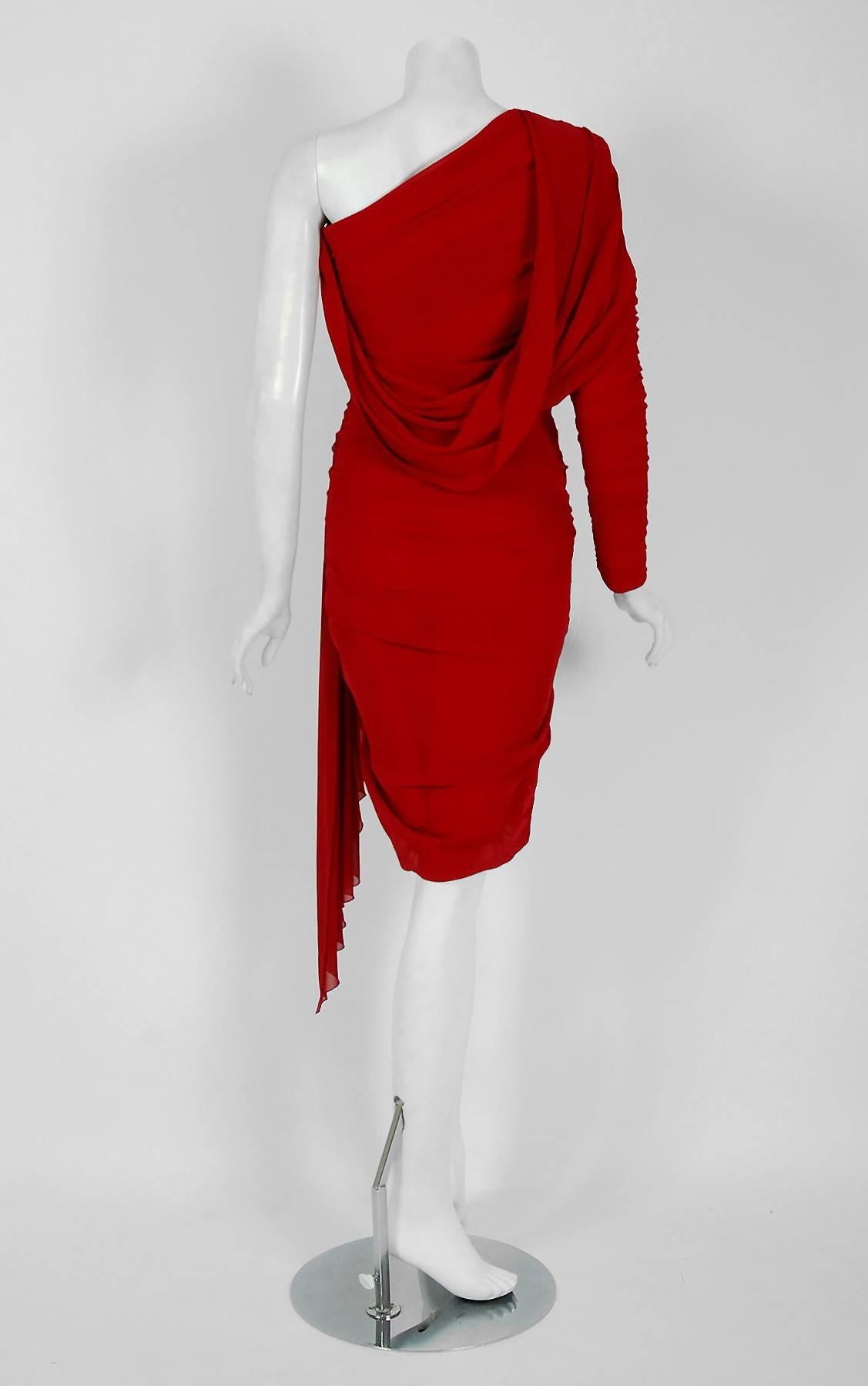 1985 Christian Lacroix for Jean Patou Haute-Couture Silk Asymmetric Hooded Dress 1