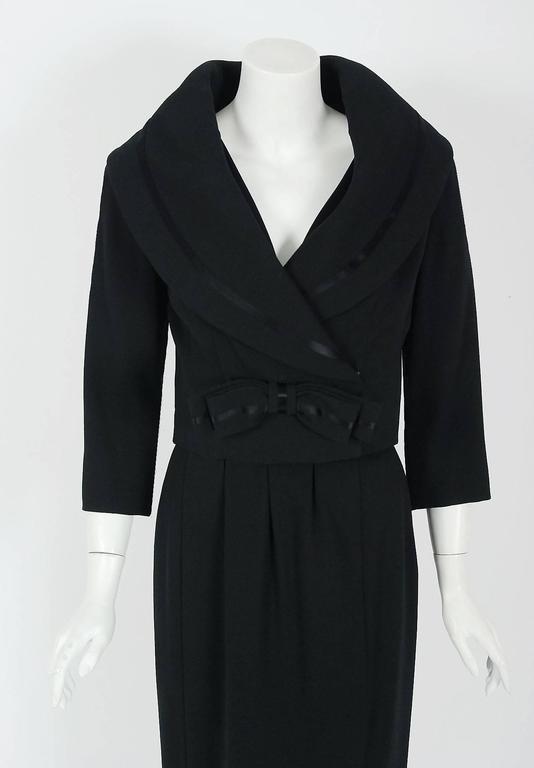 1955 Jean Patou Haute-Couture Black Wool and Satin Cocktail Wiggle ...