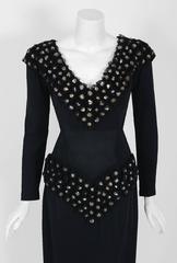 1948 Balenciaga Eisa Haute-Couture Sequin Applique Black Silk Low-Plunge Dress