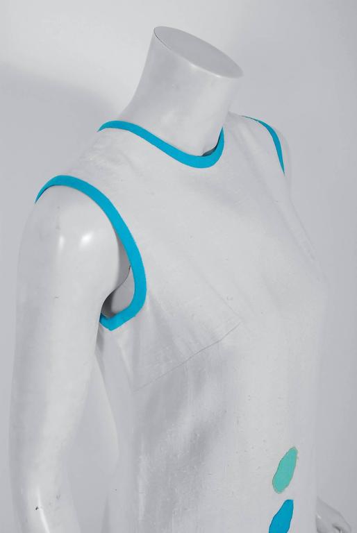 Gray Vintage 1968 Pierre Cardin Documented White Linen Applique Space Age Mod Dress