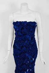 2015 Givenchy Haute-Couture Cobalt Blue Velvet Applique Strapless Fishtail Gown