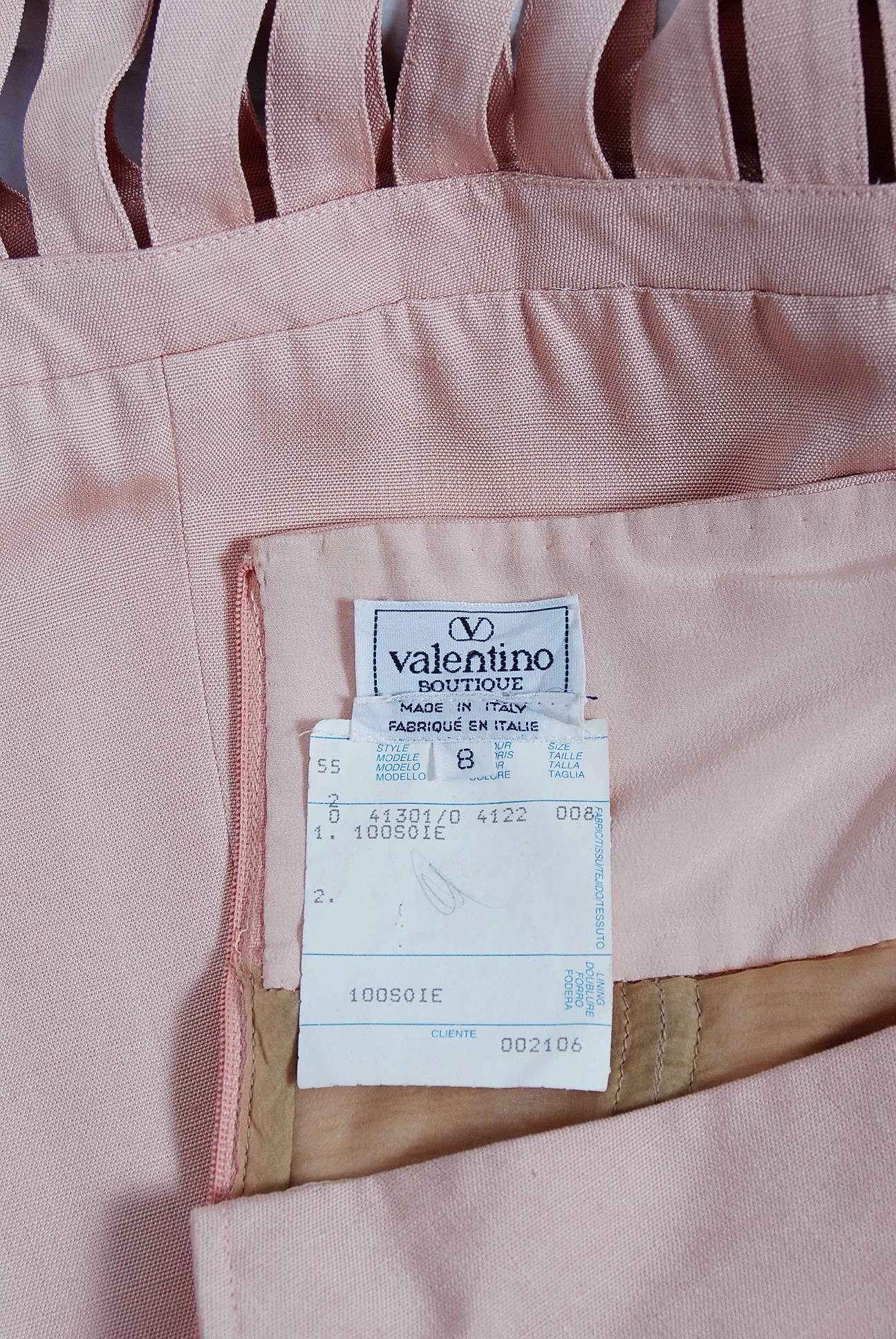 1990's Valentino Pale-Pink Silk Strapless Plunge Birdcage Cut-Out Resort Dress 1