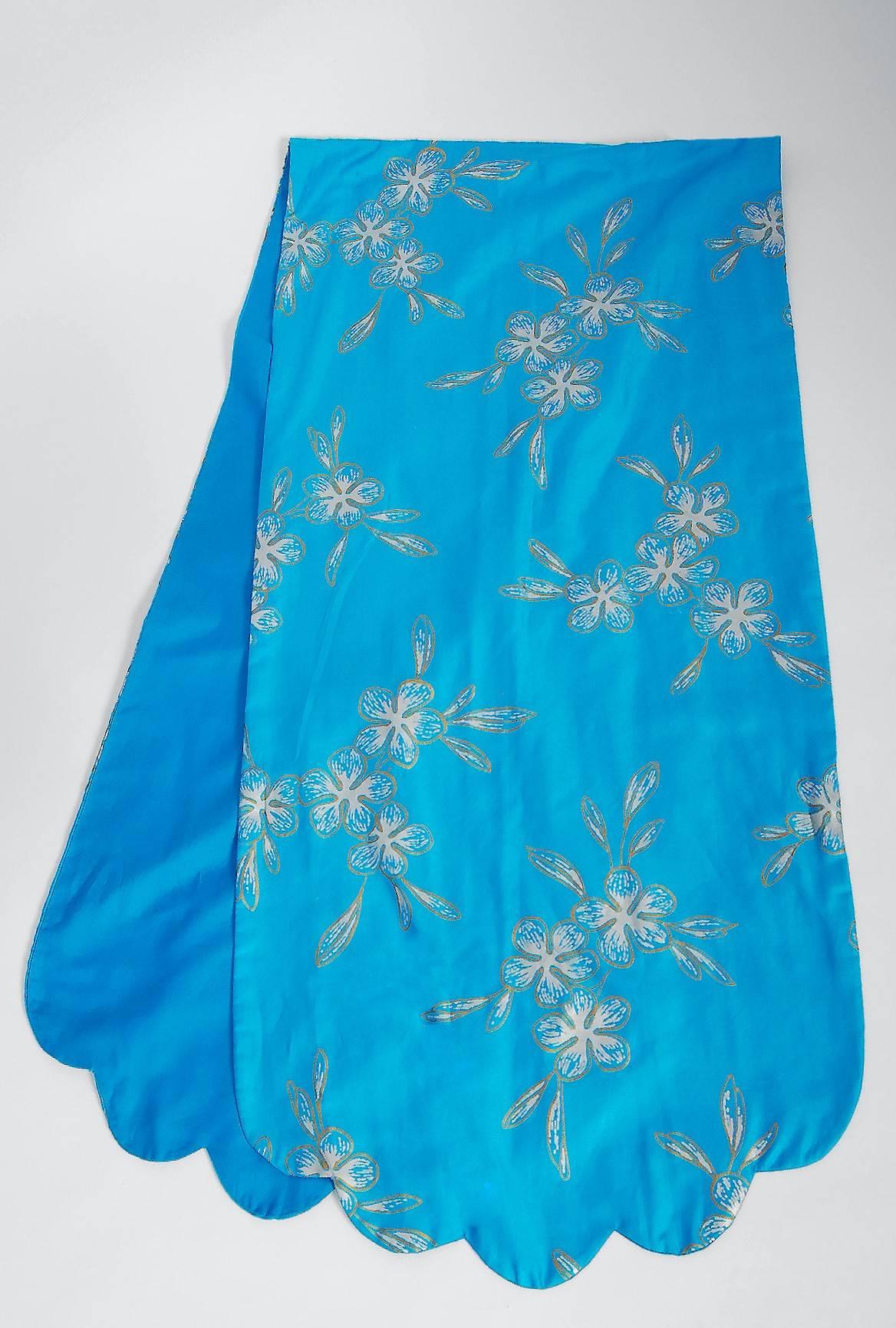 1950's Hawaiian Tropical-Floral Metallic Turquoise Print Cotton Halter Dress In Excellent Condition In Beverly Hills, CA