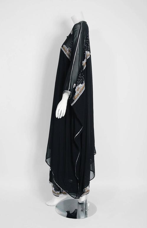1970s Janice Wainwright Cream Embroidered Caftan Dress