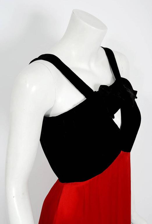 Fall 1983 Ady Couture Lausanne for Yves Saint Laurent Silk Black Velvet Bodice Dress w Emerald Green Silk Skirt