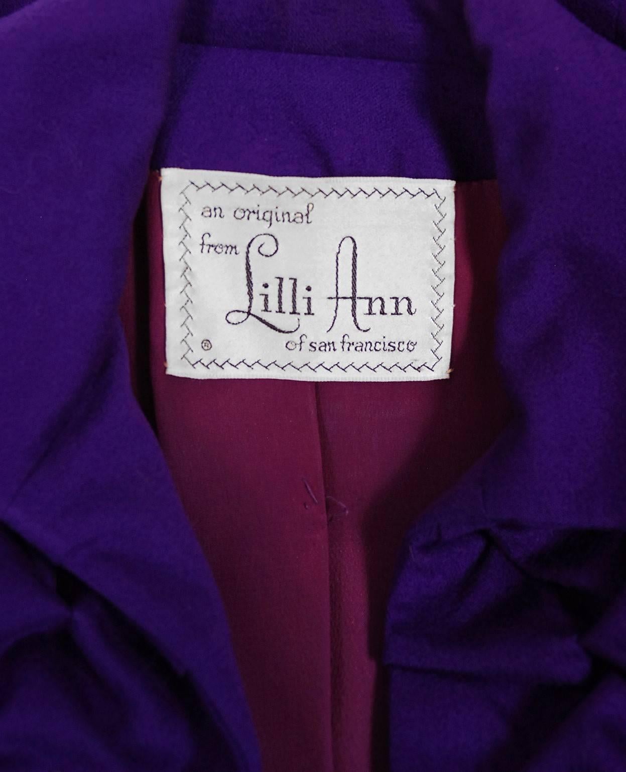 1940's Lilli-Ann Purple Ruched Wool Rhinestone Tailored Hourglass Skirt Suit   2
