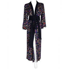 1977 Yves Saint Laurent Haute-Couture Colorful Silk Print Belted Kimono Jacket