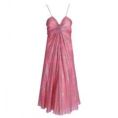 1970's Stavropoulos Metallic Pink Silk-Chiffon Grecian Low-Plunge Party Dress