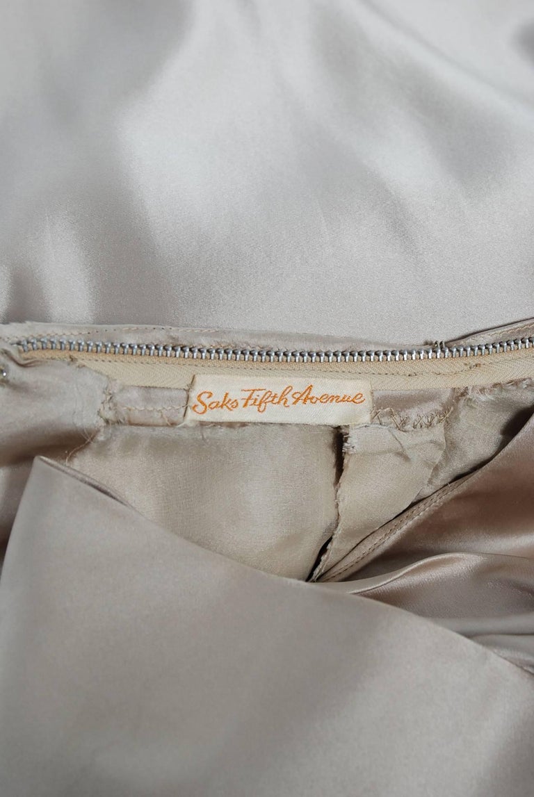 1950's Saks Fifth Avenue Champagne Silk Sculpted Bow Strapless Full ...