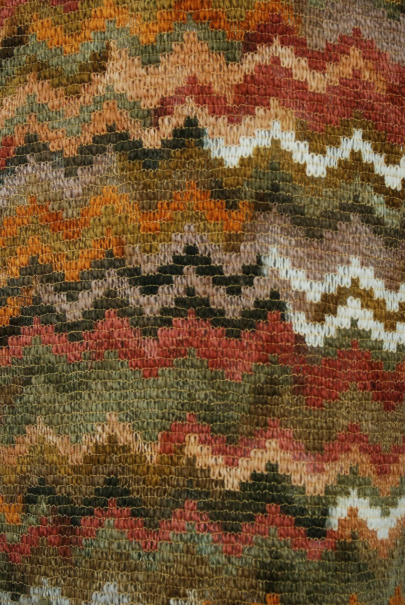 Brown 1970's Jean Varon Colorful Ombre Wool Knit Bohemian Low-Cut Plunge Maxi Dress
